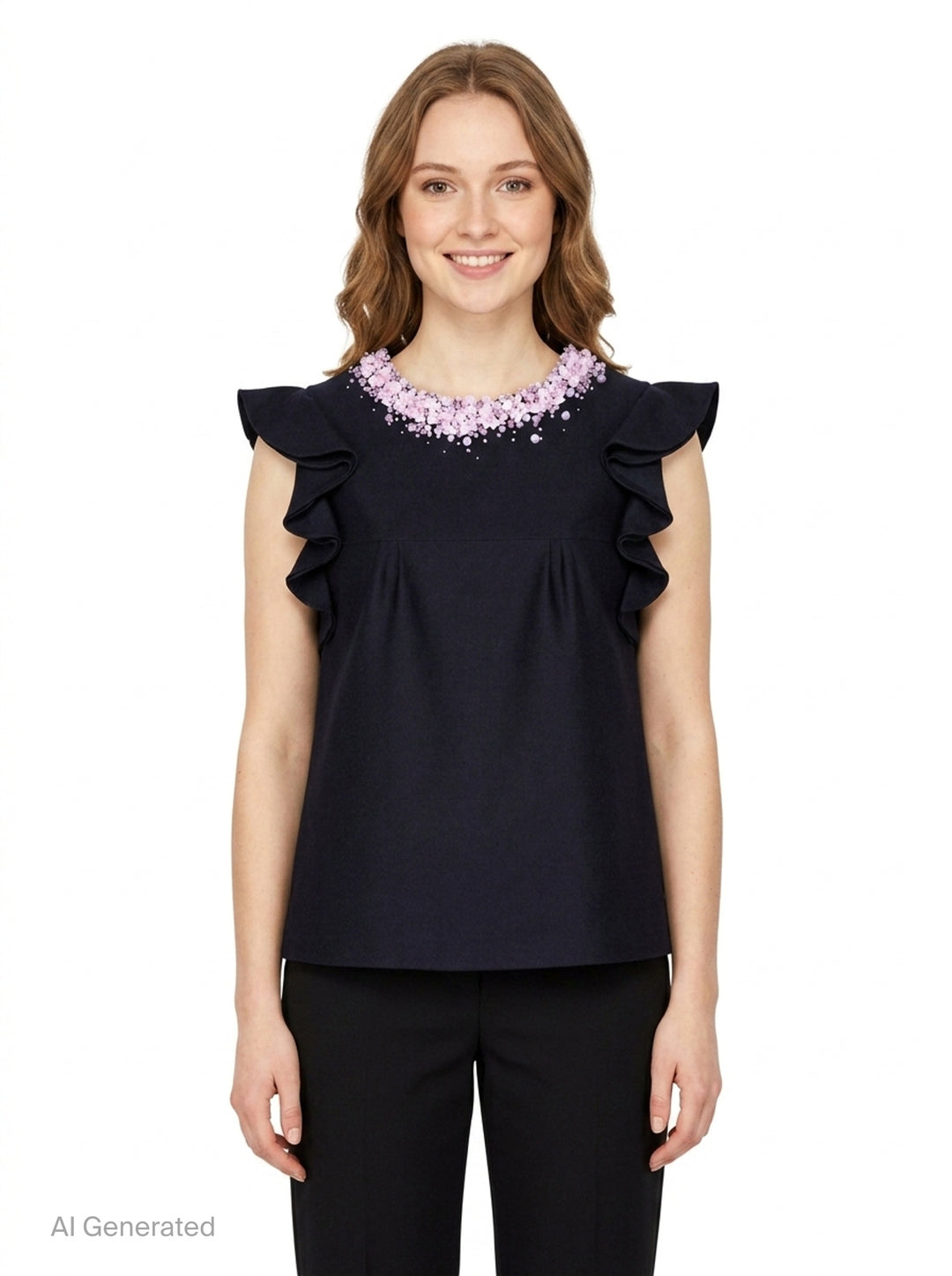 Beaded Neck Ruffle Top | SHUSHU/TONG | Club21 - front