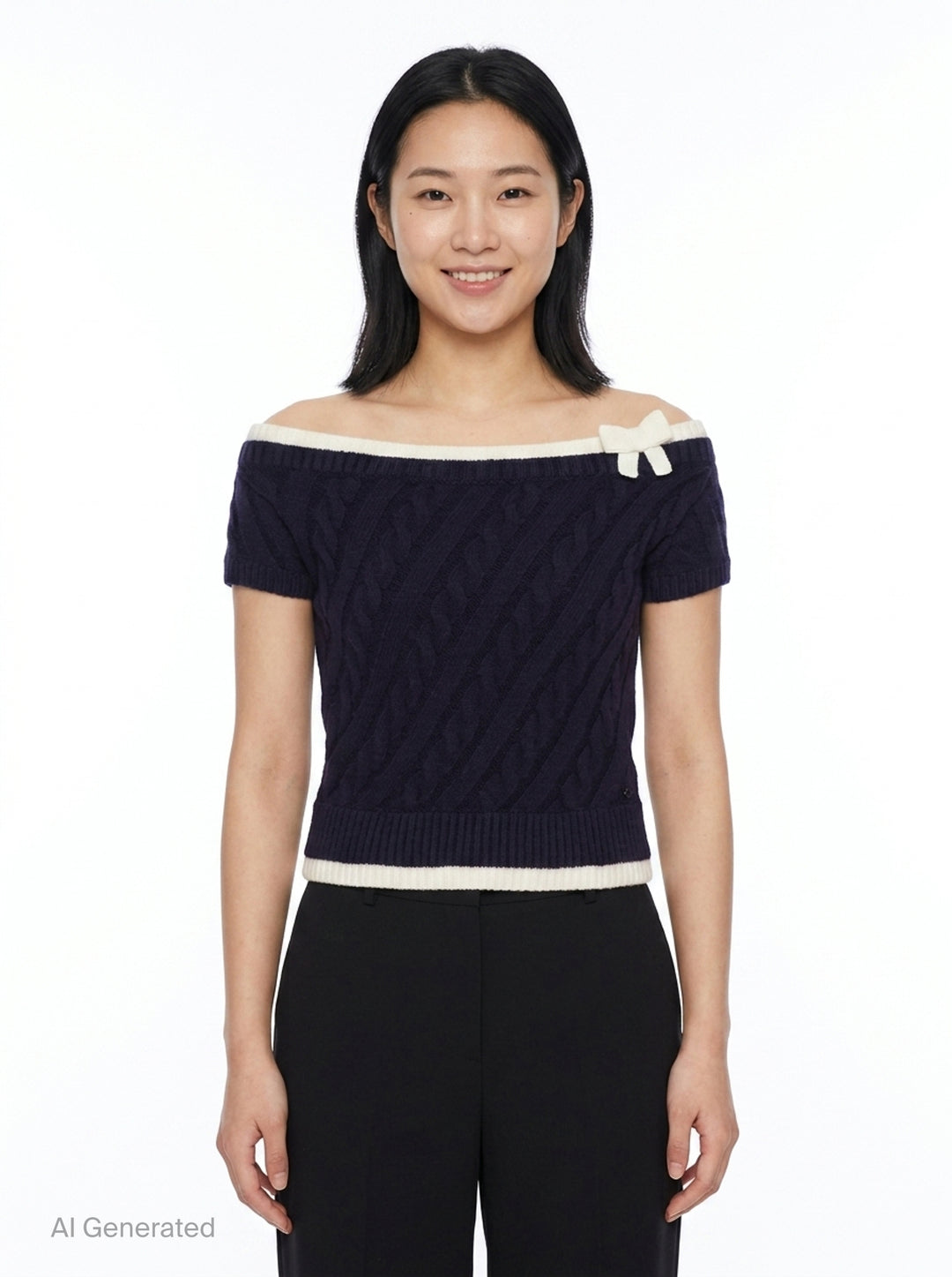 Bow Off-Shoulder Knit Crop Top | SHUSHU/TONG | Club21 - front
