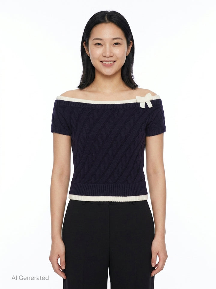 Bow Off-Shoulder Knit Crop Top | SHUSHU/TONG | Club21 - front