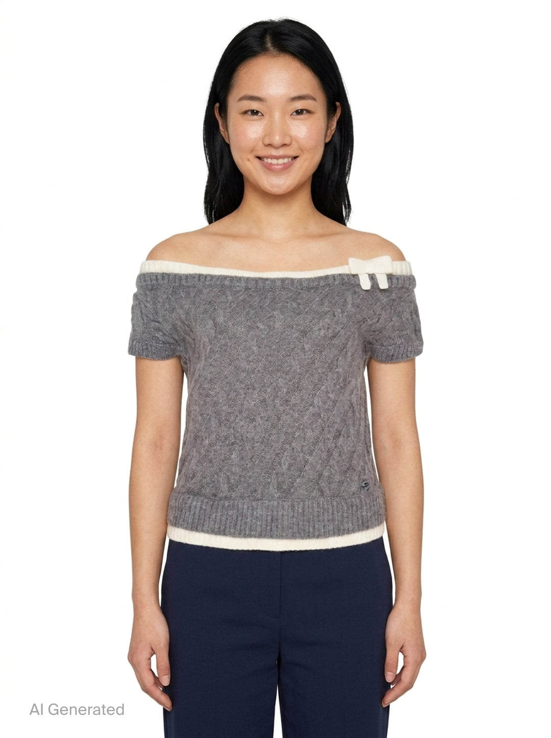 Bow Off-Shoulder Knit Crop Top | SHUSHU/TONG | Club21 - front