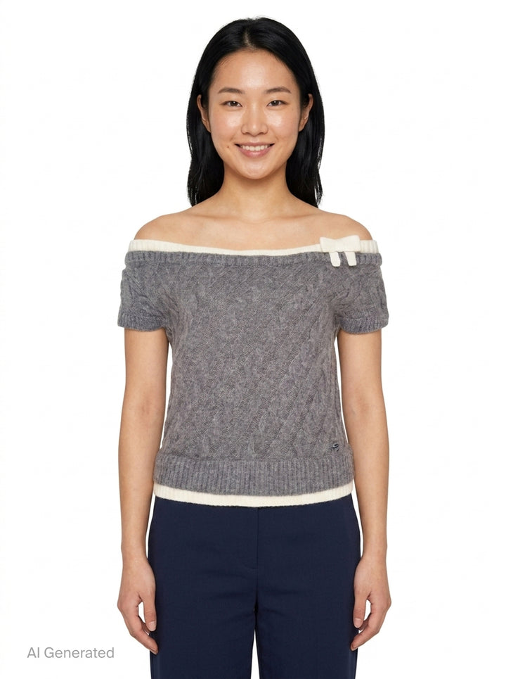 Bow Off-Shoulder Knit Crop Top | SHUSHU/TONG | Club21 - front