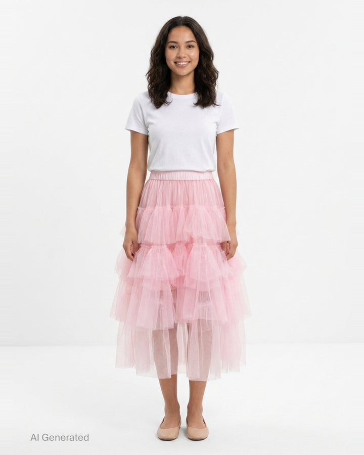 Long Tiered Tulle Skirt | Simone Rocha | Club21 - front