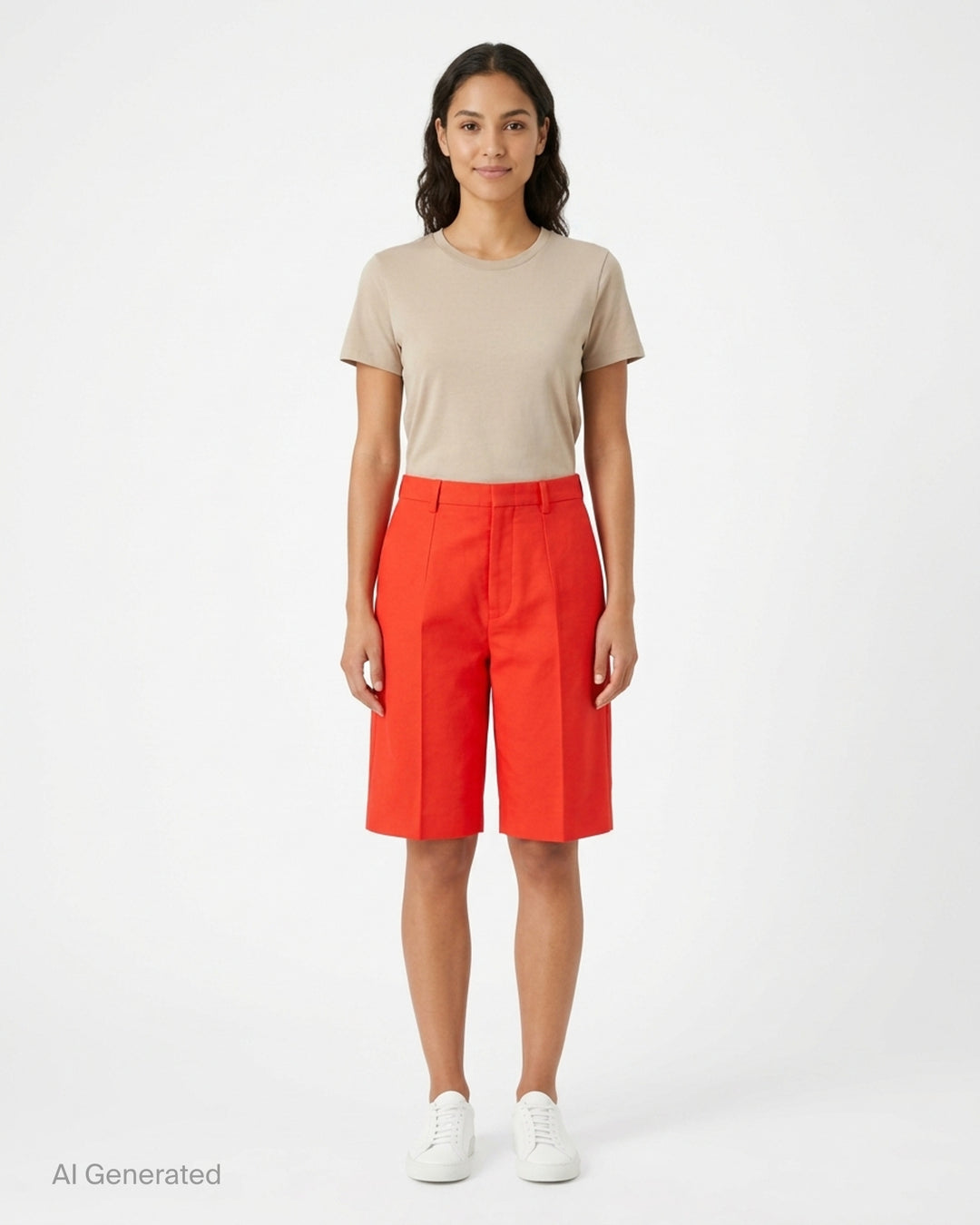 Sofie D'Hoore red crop Bermuda shorts with front pleat, belt loops and concealed fly, shown from the front - front