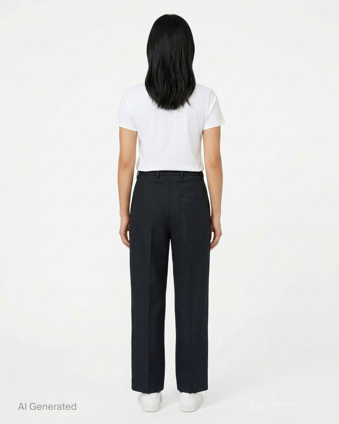 Sofie D'Hoore navy flat front trousers with a pressed centre crease and straight leg, shown from the front - back