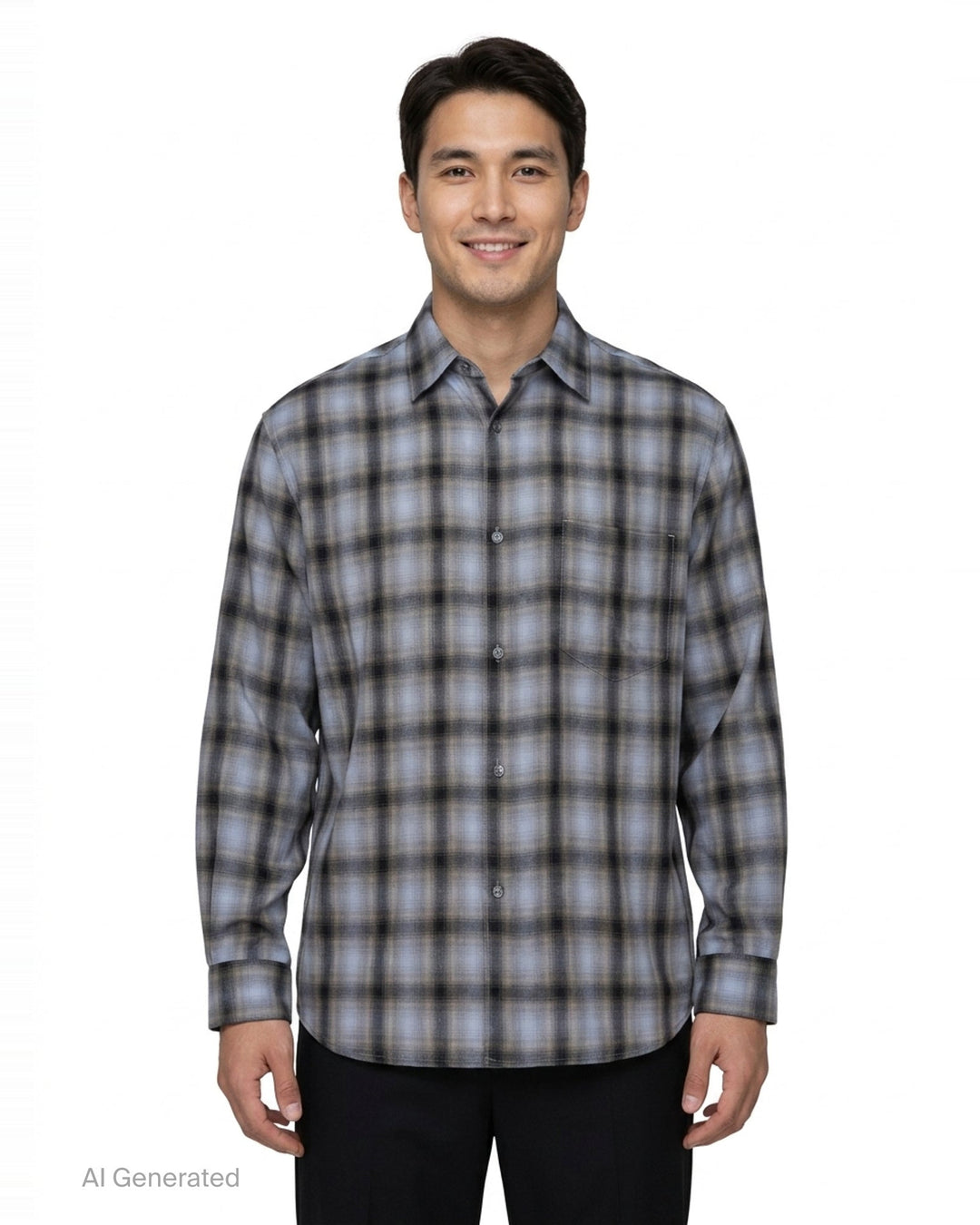 Illusion Plaid Long Sleeve Shirt | Solid Homme | Club21 - front