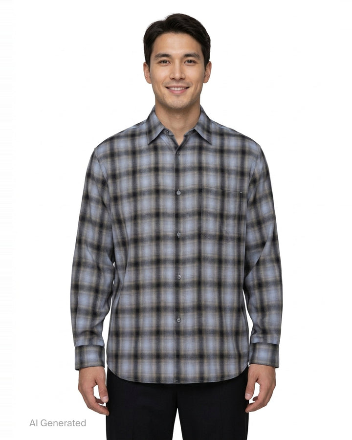 Illusion Plaid Long Sleeve Shirt | Solid Homme | Club21 - front