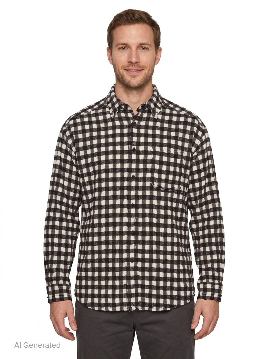 Long Sleeve Crinkled Check Shirt | Solid Homme | Club21 - front