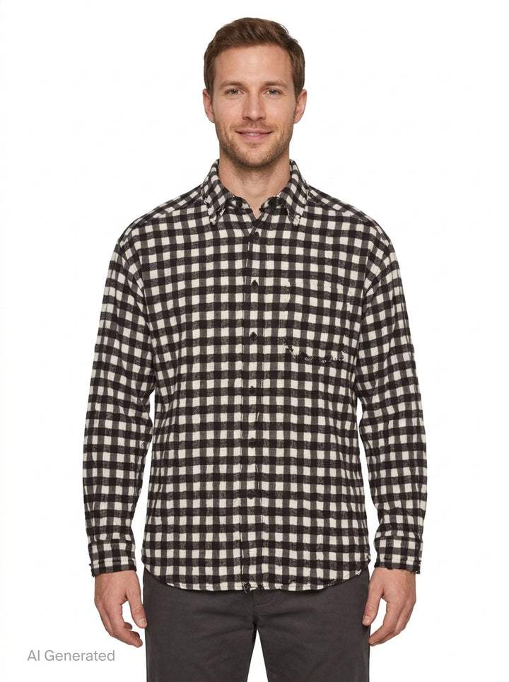 Long Sleeve Crinkled Check Shirt | Solid Homme | Club21 - front