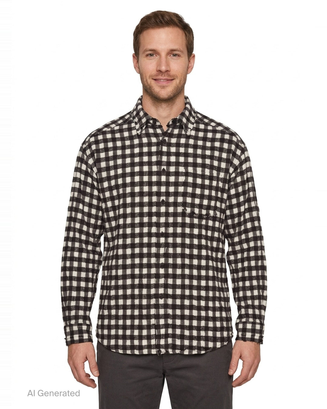 Long Sleeve Crinkled Check Shirt | Solid Homme | Club21 - front
