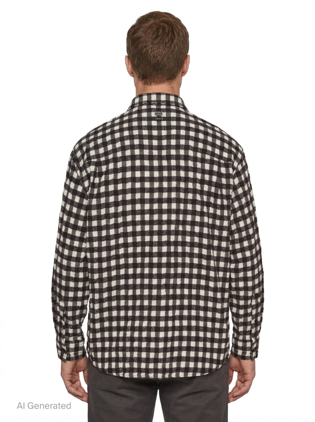 Long Sleeve Crinkled Check Shirt | Solid Homme | Club21 - back