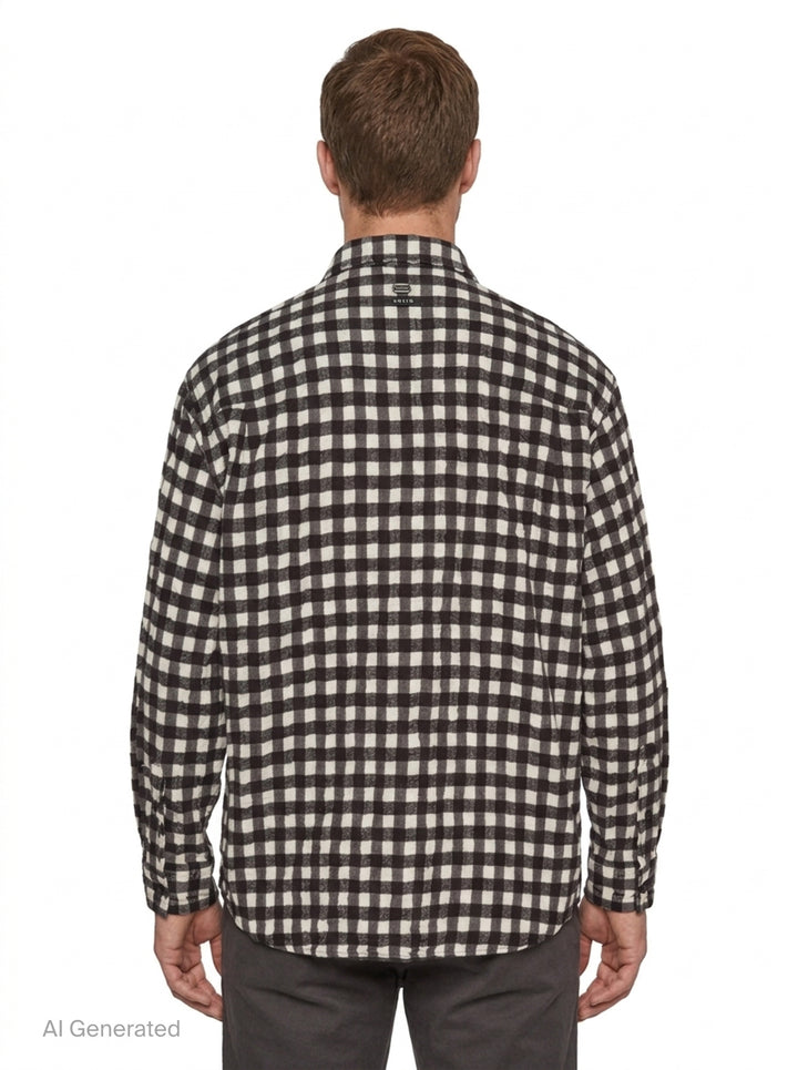 Long Sleeve Crinkled Check Shirt | Solid Homme | Club21 - back