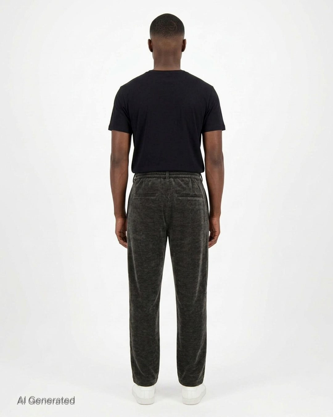 Solid Homme Velvet Feel Track Pants in deep charcoal, featuring an elasticated waistband with single button closure and a straight tapered leg - back
