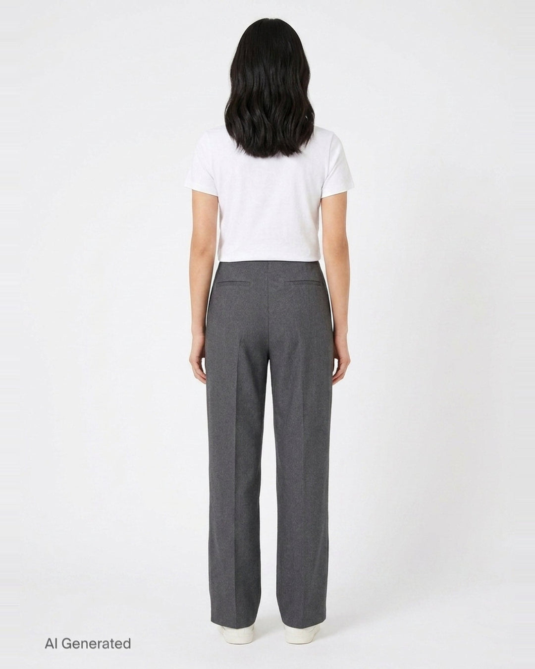 Sonia Carrasco Pleated Drawstring Trousers in heathered charcoal grey, featuring a wide-leg silhouette, front pleats, and a contrast cream drawstring bow at the elasticated waist - back
