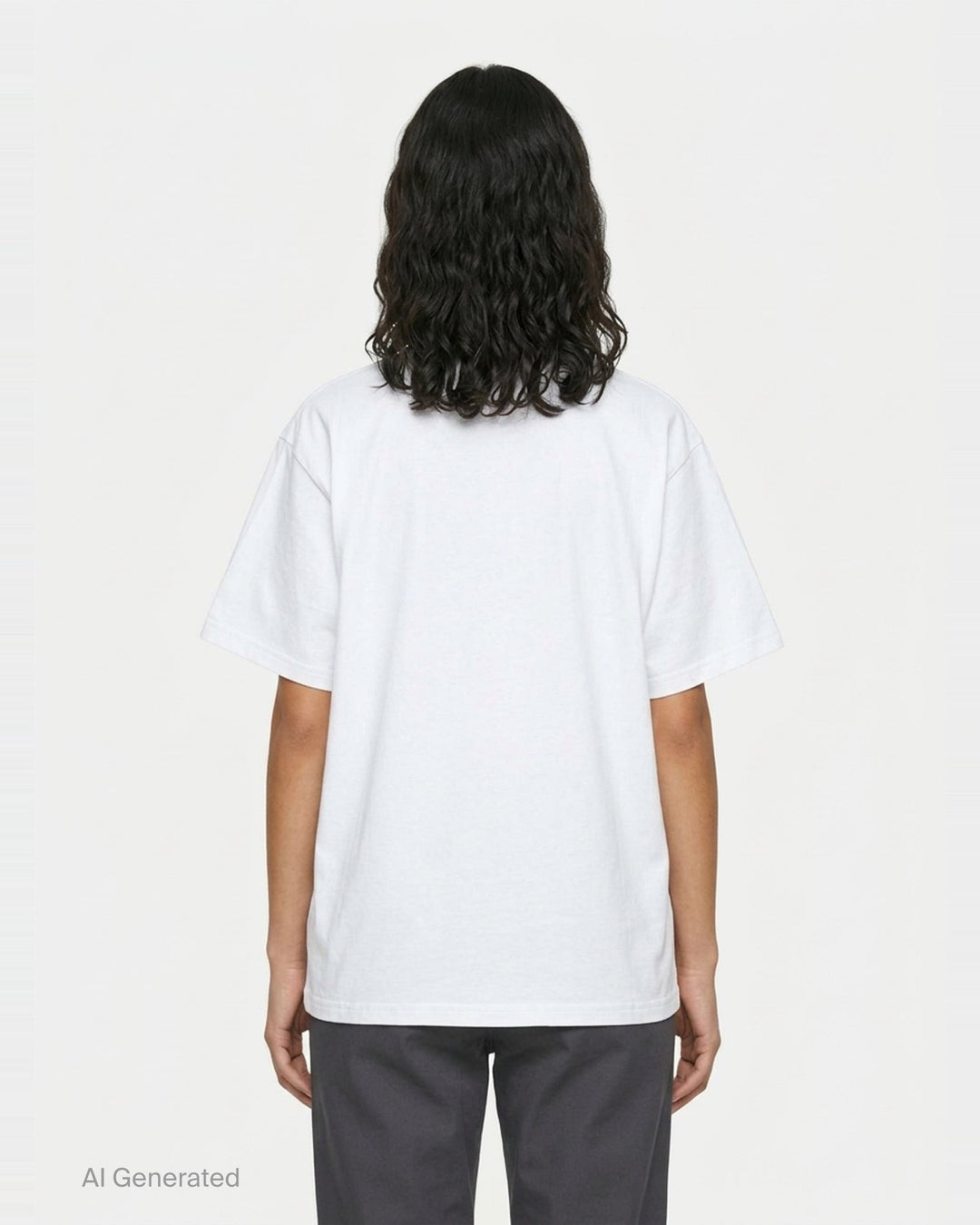 Stella McCartney Abbey Road Boyfriend Tee in acid-washed cobalt blue with a circular psychedelic logo graphic in white and aqua, crew neckline and short sleeves, front view on white background - back