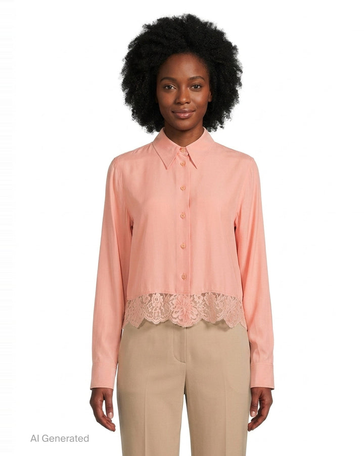 Lace-Trimmed Silk Shirt | Stella McCartney | Club21 - front