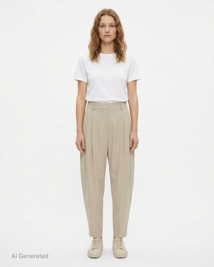 Stella McCartney mid rise balloon tailored pants in pale mint with double front pleats, belt loops, and a tapered cropped leg - front