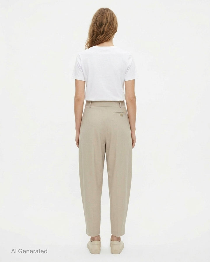 Stella McCartney mid rise balloon tailored pants in pale mint with double front pleats, belt loops, and a tapered cropped leg - back