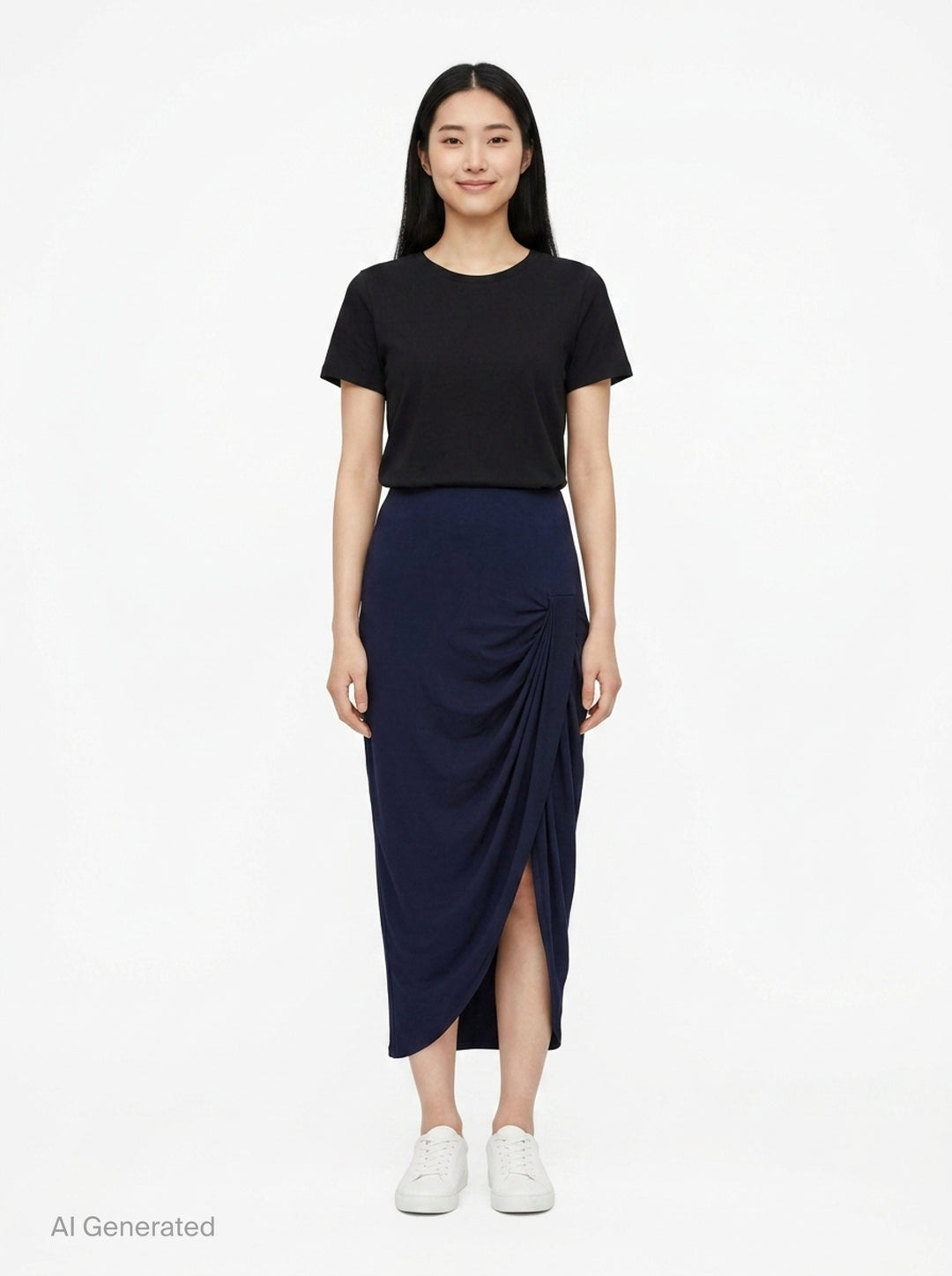 Navy Draped Midi Skirt | Stella McCartney | Club21 - front