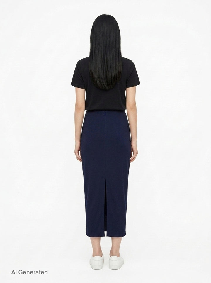 Navy Draped Midi Skirt | Stella McCartney | Club21 - back