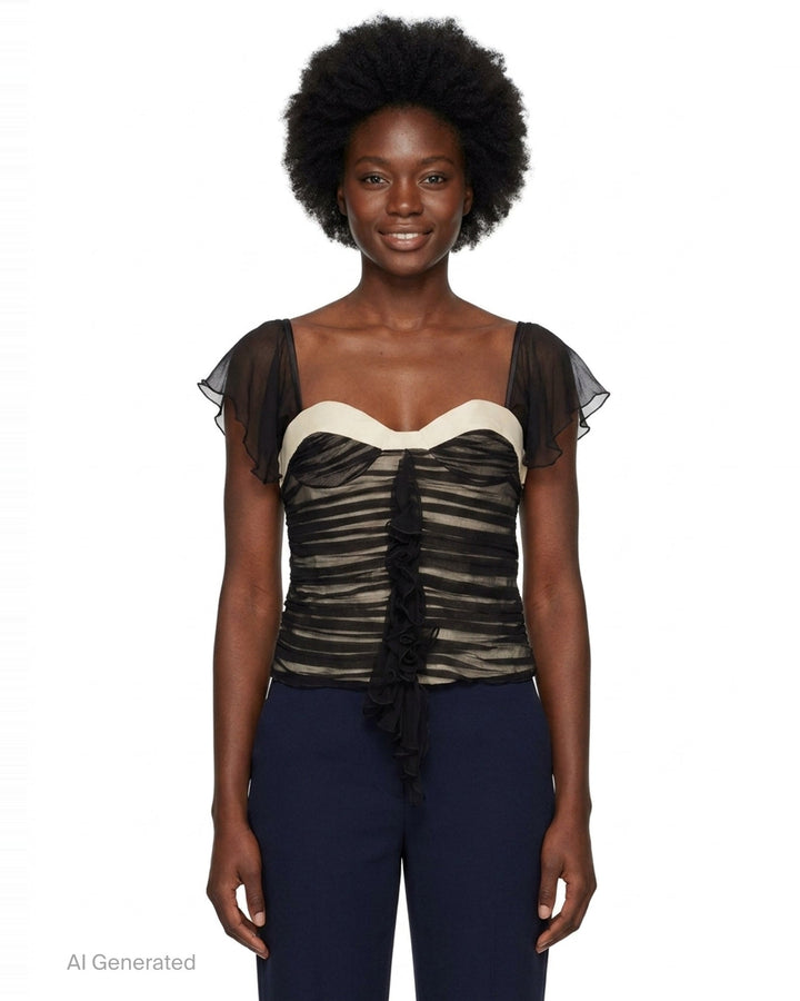 Black Chiffon Ruched Corset Top | Stolen Stores | Club21 - front