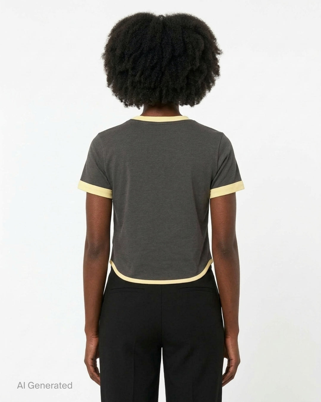 Sultry Virgin Girl Up Crest Tee in vintage-washed charcoal with pale yellow contrast ringer trim and collegiate crest graphic reading 'Girl you gotta Grow tf up' above Virgin Institution branding - back