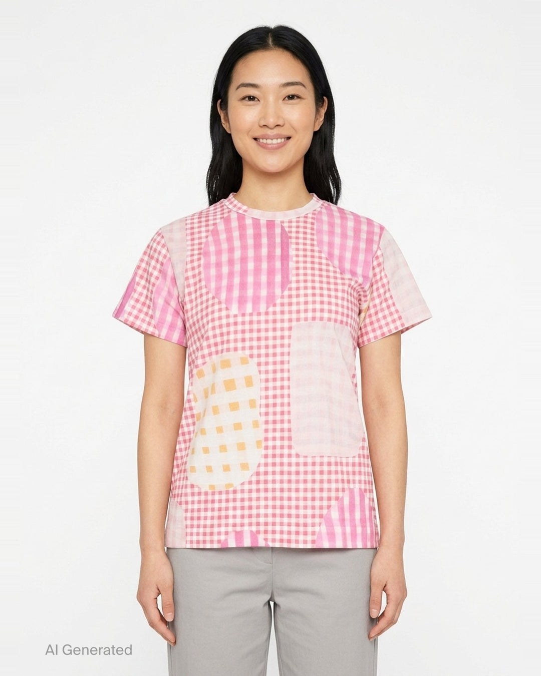 Gingham Patchwork Short Sleeve Tee | Tao | Club21 - front