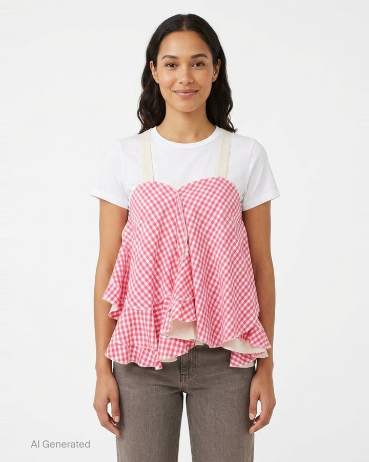 Gingham Ruffled Camisole Top | Tao | Club21 - front