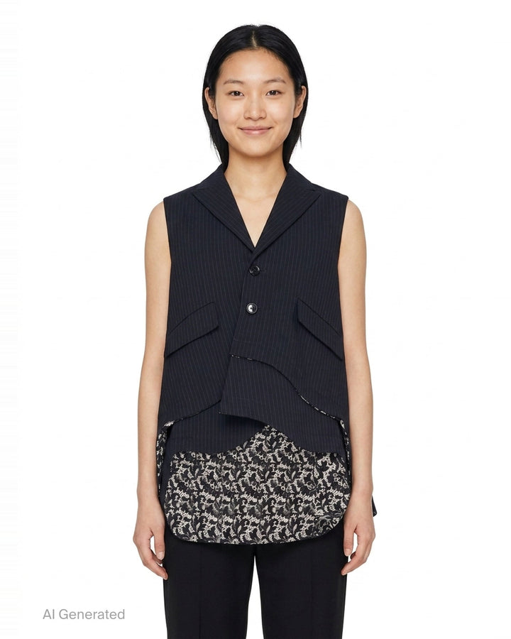 Pinstripe Lace Panel Vest | Tao | Club21 - front