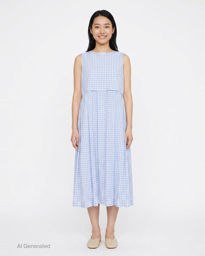 Sleeveless Gingham Midi Dress | Tao | Club21 - front