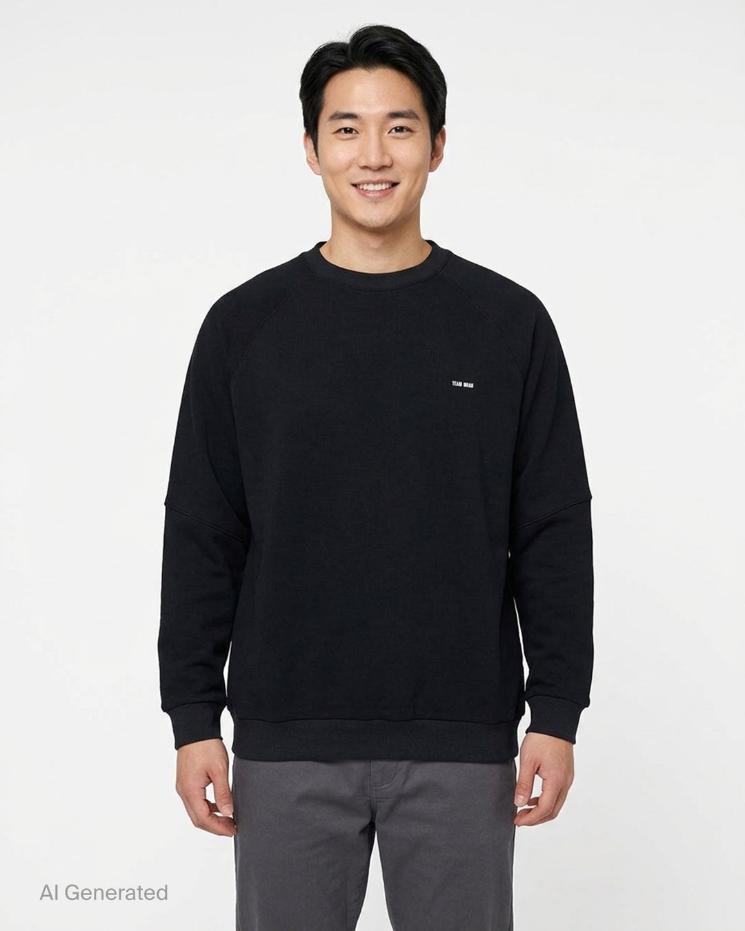 Team Wang Design The Original 1 black crew-neck sweatshirt with raglan sleeves, ribbed trims and a small white logo on the chest - front