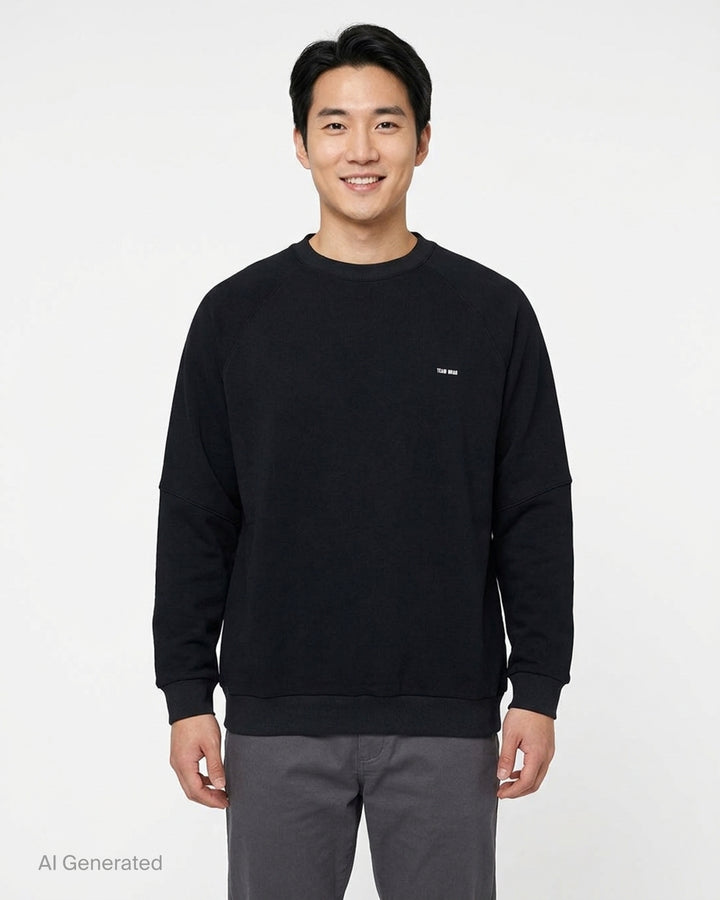 Team Wang Design The Original 1 black crew-neck sweatshirt with raglan sleeves, ribbed trims and a small white logo on the chest - front