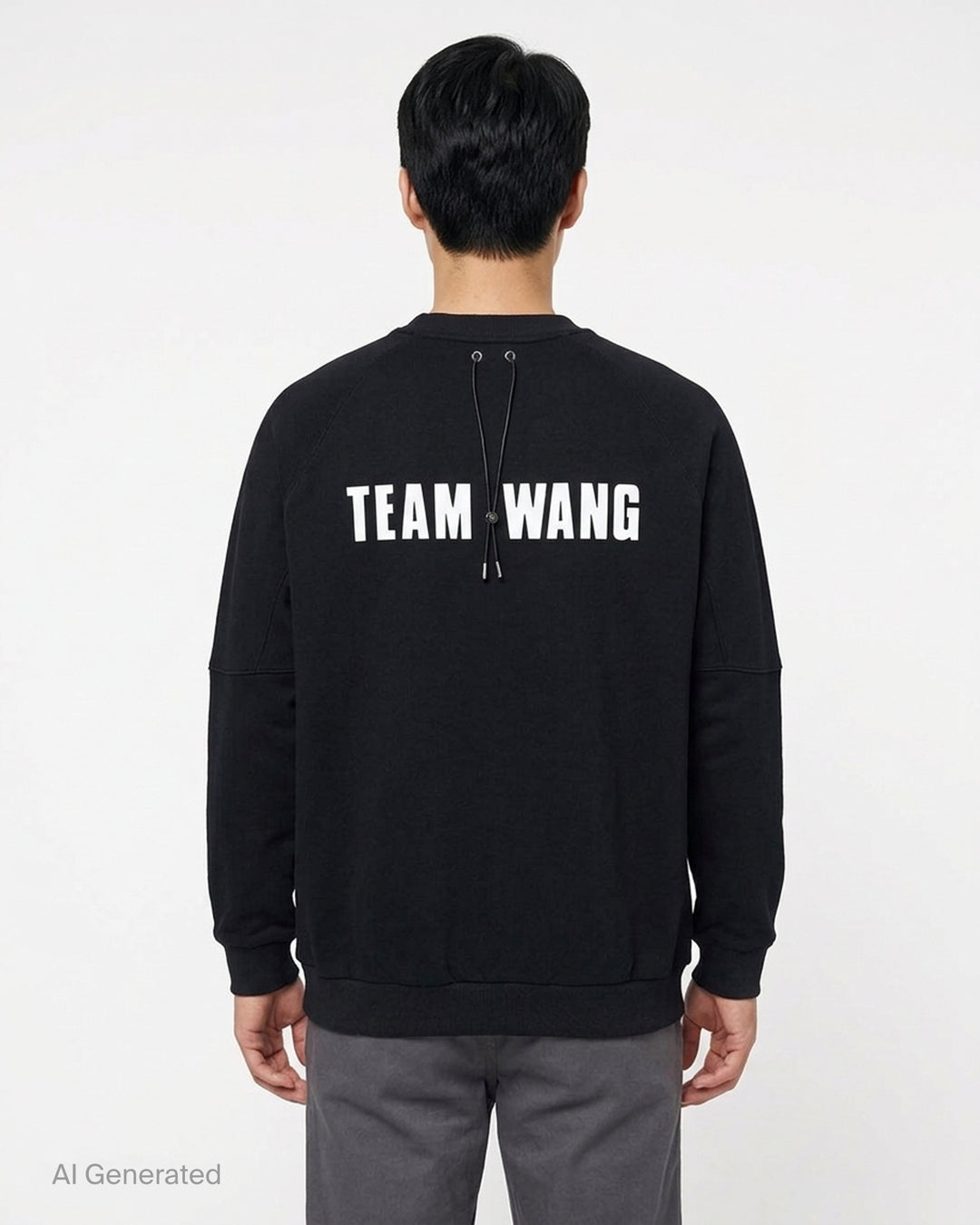 Team Wang Design The Original 1 black crew-neck sweatshirt with raglan sleeves, ribbed trims and a small white logo on the chest - back