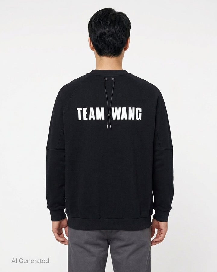 Team Wang Design The Original 1 black crew-neck sweatshirt with raglan sleeves, ribbed trims and a small white logo on the chest - back