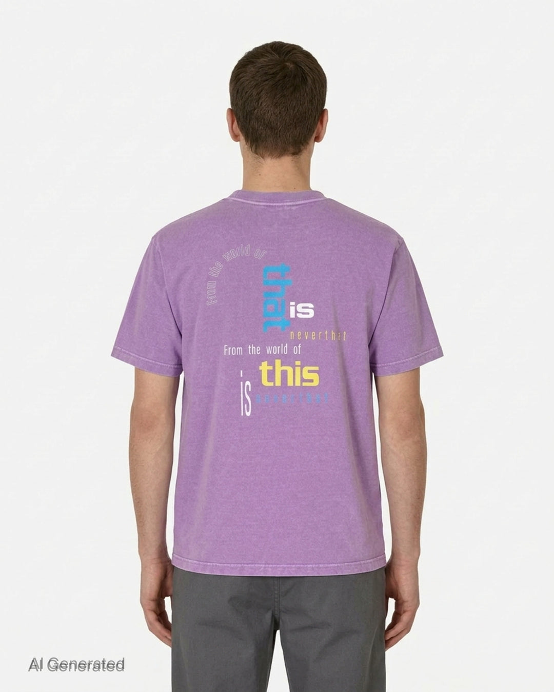 thisisneverthat From the World Tee in acid-washed purple with vertical cyan 'World' graphic and signature script branding on the chest - back