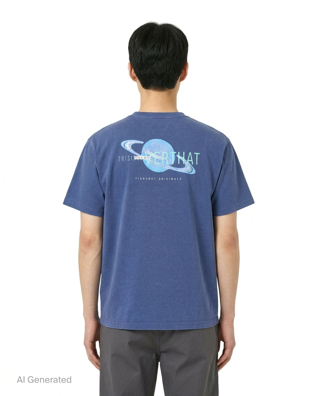 thisisneverthat Saturn short sleeve tee in washed black with a small woven brand logo label at the chest and a ribbed crewneck collar, displayed flat on a white background - back