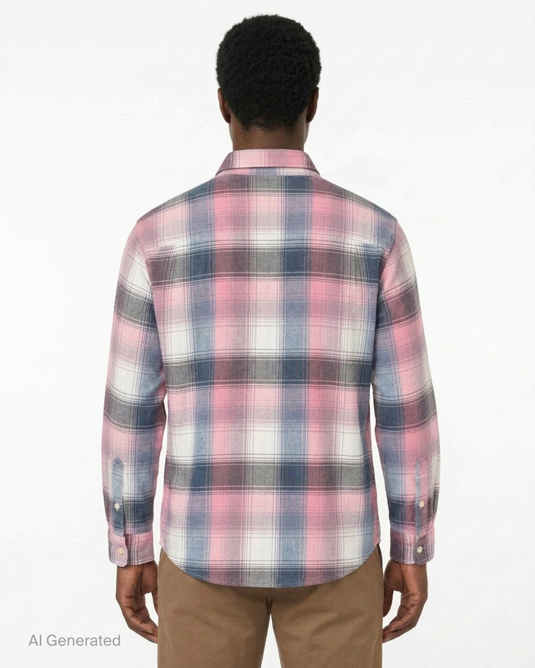 thisisneverthat Washed Check Long Sleeve Shirt in a large-scale pink, blue, grey, and white plaid pattern, displayed flat on a white background - back
