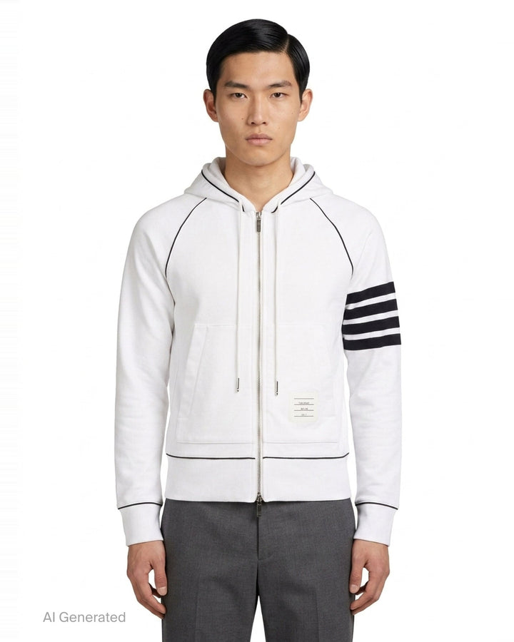4-Bar Stripe Zip Through Hoodie | Thom Browne | Club21 - front