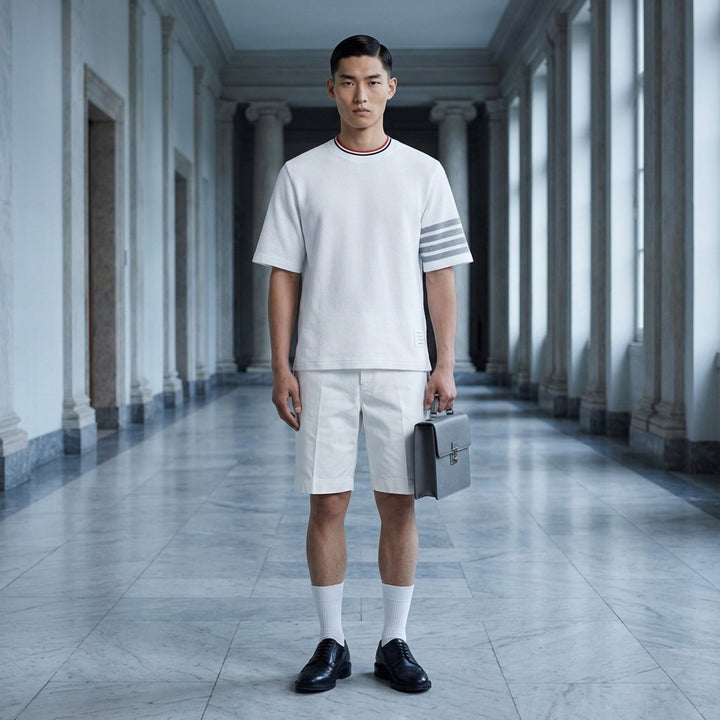 4-Bar Textured Short Sleeve Tee | Thom Browne | Club21 - lifestyle