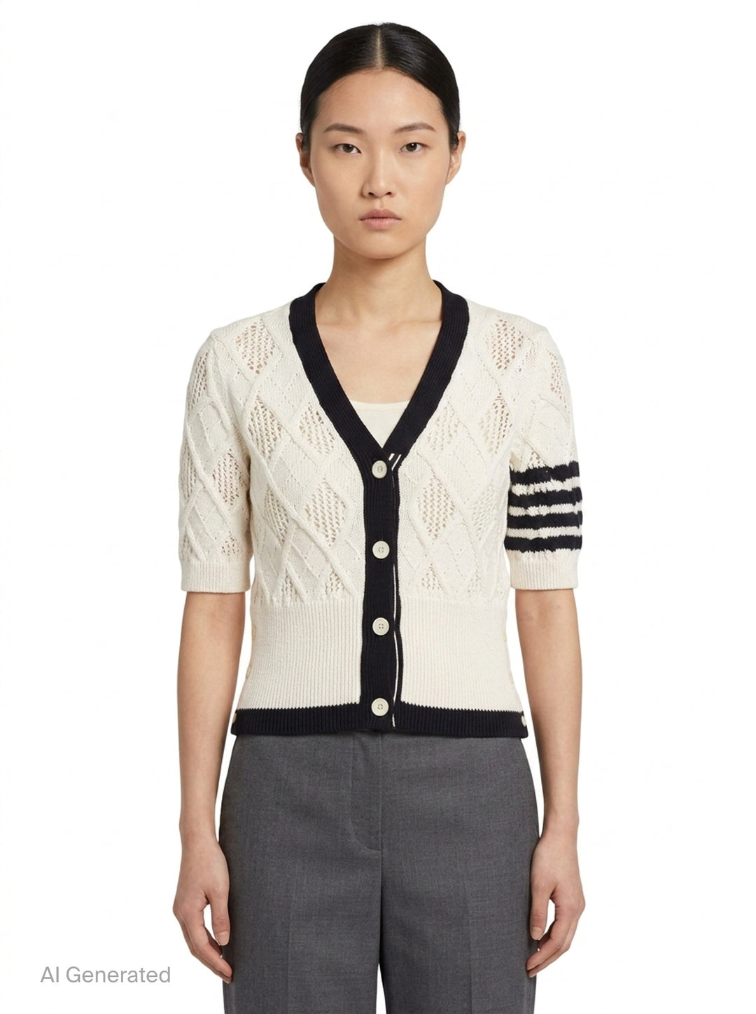 Argyle Pointelle Cable Cardigan | Thom Browne | Club21 - front