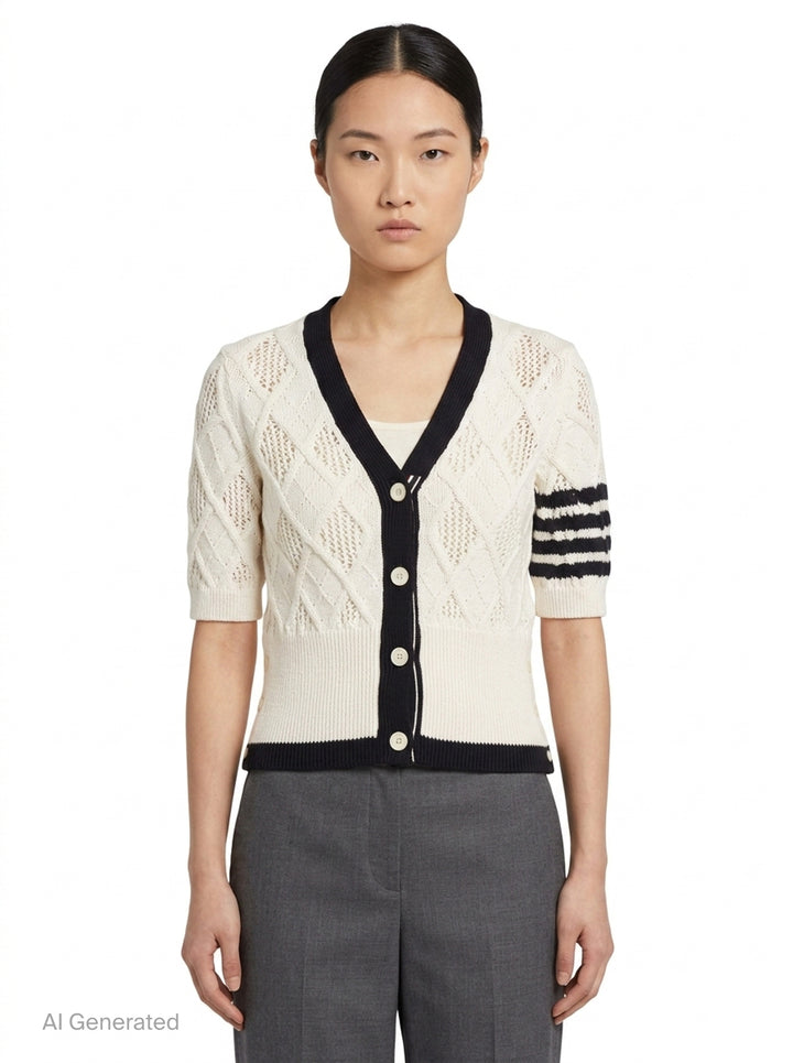 Argyle Pointelle Cable Cardigan | Thom Browne | Club21 - front