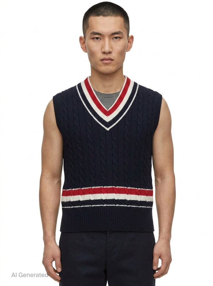 Baby Cable V-Neck Cricket Vest | Thom Browne | Club21 - front