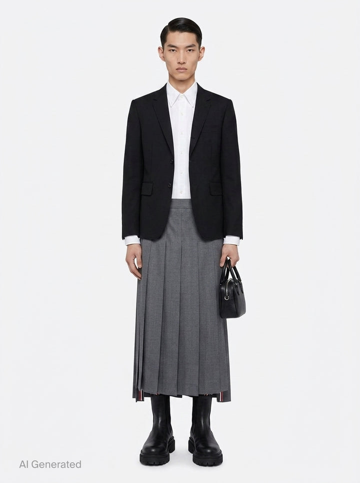 Below Knee Dropped Back Pleated Skirt | Thom Browne | Club21 - front