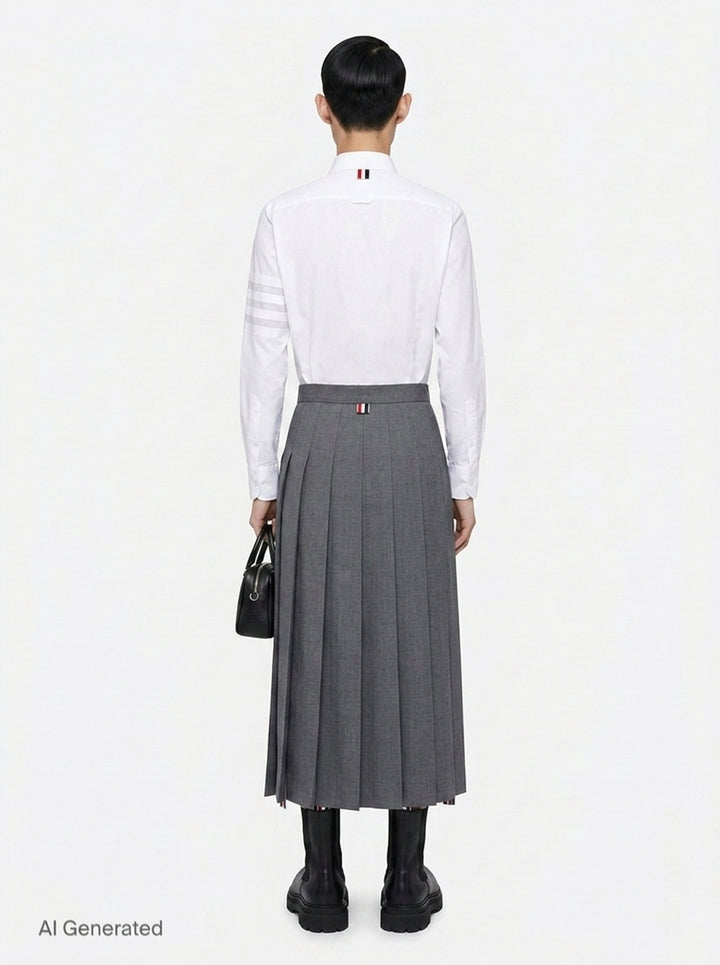 Below Knee Dropped Back Pleated Skirt | Thom Browne | Club21 - back
