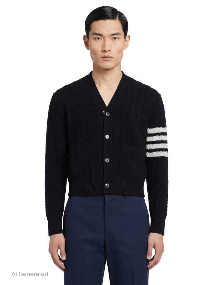 Cable Knit Cropped Cardigan | Thom Browne | Club21 - front