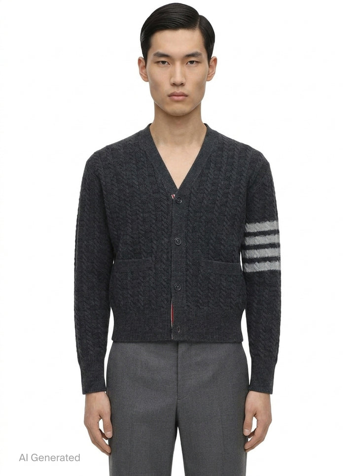 Cable Knit Cropped Cardigan | Thom Browne | Club21 - front