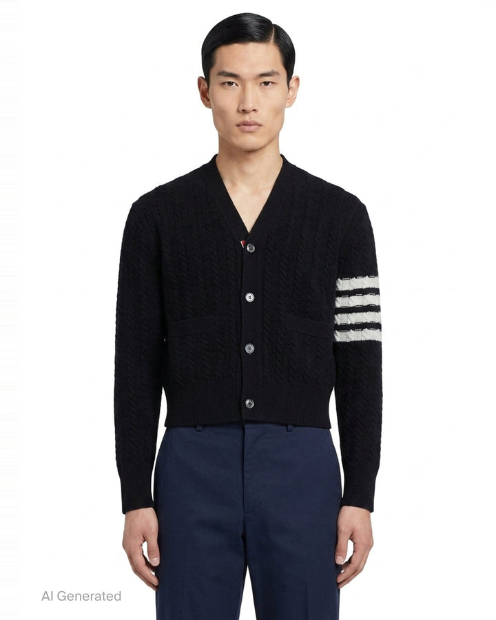Cable Knit Cropped Cardigan | Thom Browne | Club21 - front