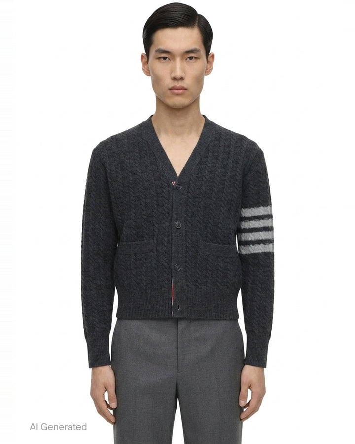 Cable Knit Cropped Cardigan | Thom Browne | Club21 - front