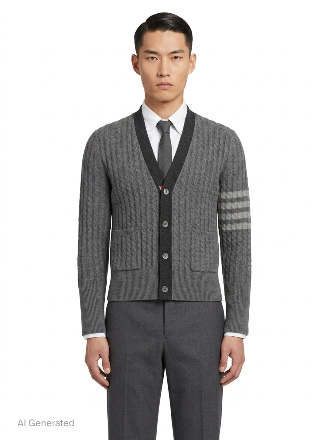 Cable Knit V-Neck Cardigan | Thom Browne | Club21 - front