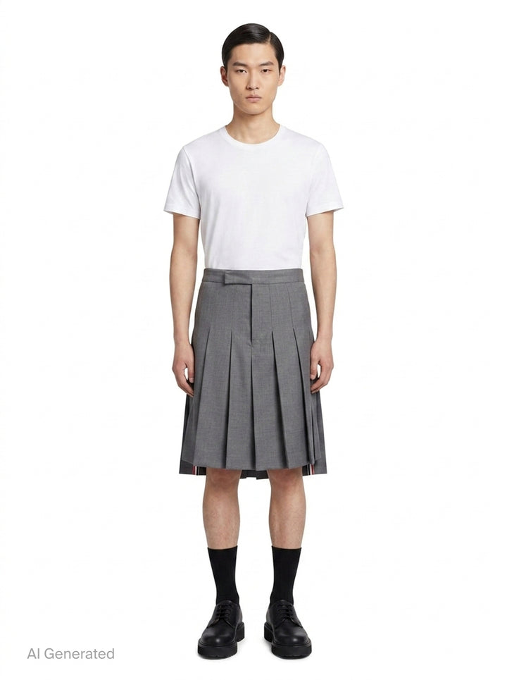 Classic Rise Pleated Knee Length Skirt | Thom Browne | Club21 - front