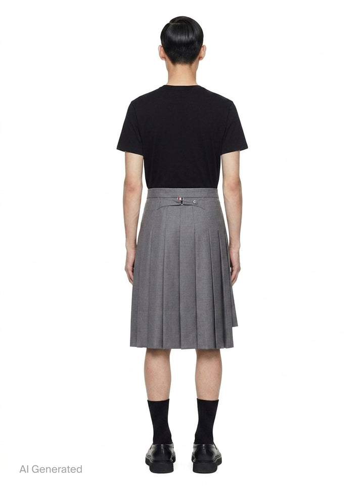 Classic Rise Pleated Knee Length Skirt | Thom Browne | Club21 - back
